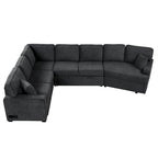 Black 126 L-Shaped 6-Seater Sofa with Pull-Out Bed and Cup Holders