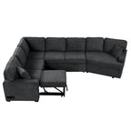 Black 126 L-Shaped 6-Seater Sofa with Pull-Out Bed and Cup Holders