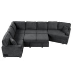 Black 126 L-Shaped 6-Seater Sofa with Pull-Out Bed and Cup Holders