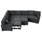 Black 126 L-Shaped 6-Seater Sofa with Pull-Out Bed and Cup Holders