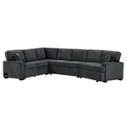 Black 126 L-Shaped 6-Seater Sofa with Pull-Out Bed and Cup Holders