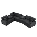 Black 126 L-Shaped 6-Seater Sofa with Pull-Out Bed and Cup Holders