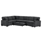 Black 126 L-Shaped 6-Seater Sofa with Pull-Out Bed and Cup Holders