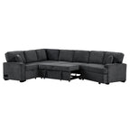 Black 126 L-Shaped 6-Seater Sofa with Pull-Out Bed and Cup Holders
