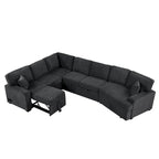 Black 126 L-Shaped 6-Seater Sofa with Pull-Out Bed and Cup Holders