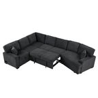 Black 126 L-Shaped 6-Seater Sofa with Pull-Out Bed and Cup Holders