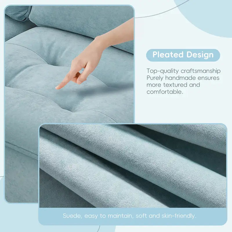 Blue 100 L-Shaped Convertible 4-Seat Sectional Sofa with Removable Ottoman and Matching Pillows, Ideal for Living Room Use