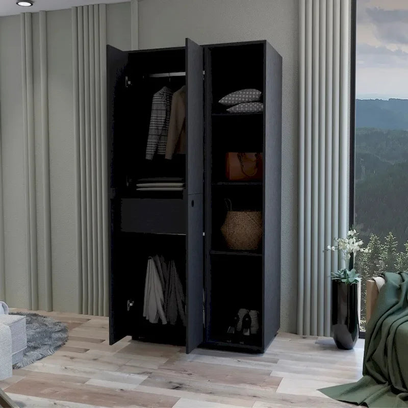 19.48 Modern Double-door Armoire with 2 Durable Metal Rods and Three Shelves