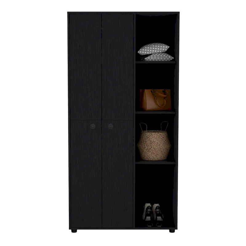 19.48 Modern Double-door Armoire with 2 Durable Metal Rods and Three Shelves