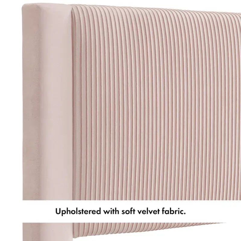 Furniture of America Alyssa Modern Velvet Upholstered Platform Bed with Channel Headboard and Wooden Slats