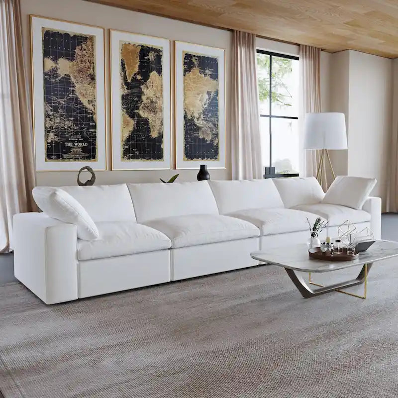 160.6 Modern Linen Upholstered Sofa Multiple Cushions Sectional Couch