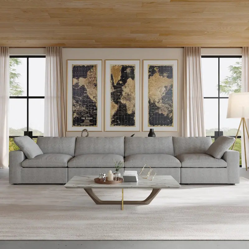 160.6 Modern Linen Upholstered Sofa Multiple Cushions Sectional Couch