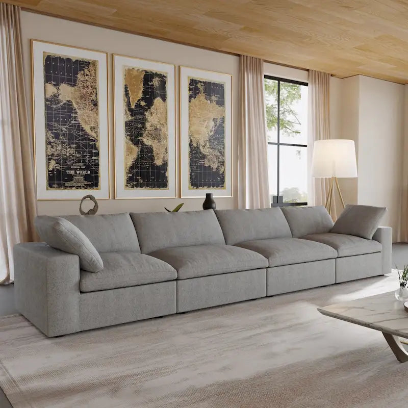 160.6 Modern Linen Upholstered Sofa Multiple Cushions Sectional Couch