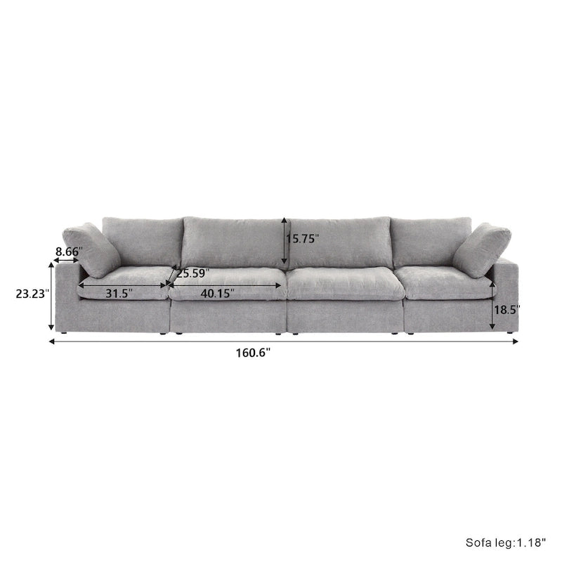 160.6 Modern Linen Upholstered Sofa Multiple Cushions Sectional Couch