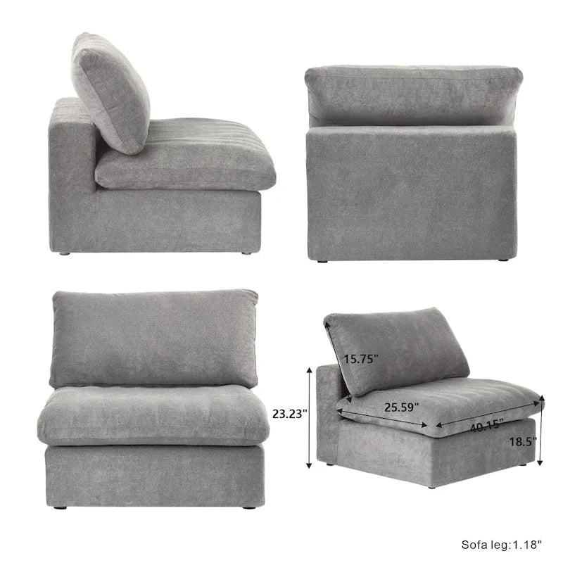 160.6 Modern Linen Upholstered Sofa Multiple Cushions Sectional Couch