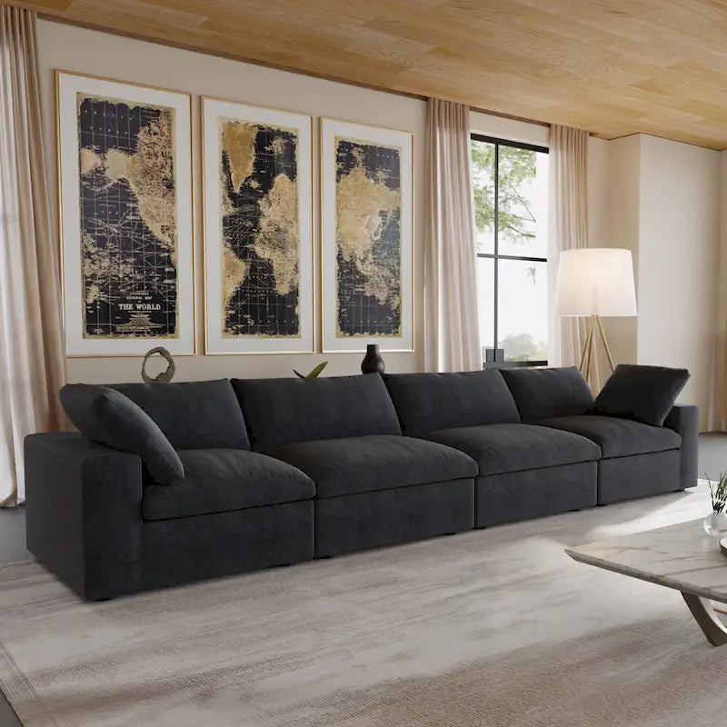 160.6 Modern Linen Upholstered Sofa Multiple Cushions Sectional Couch