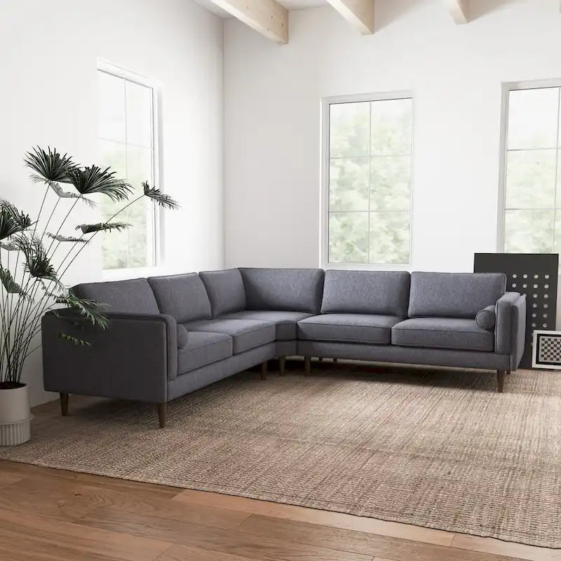 Flavia Mid Century Modern Pillow Back Symmetrical Corner Sofa