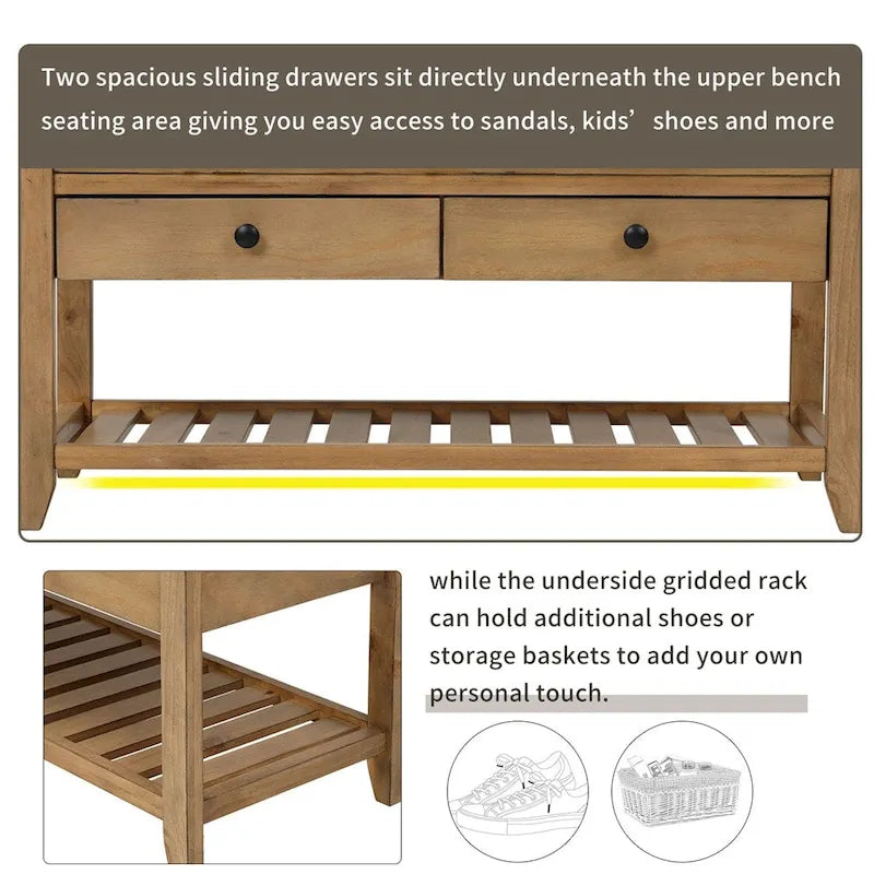 Shoe Rack with Cushioned Seat and Drawers, Multipurpose Entryway Storage Bench