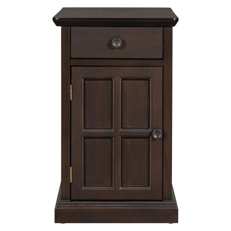 Classic Vintage Livingroom End Table Side Table with USB Ports and One Multifunctional Drawer with cup holders