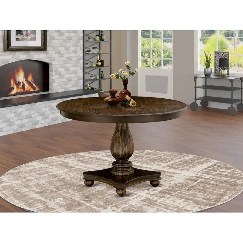 East West Furniture Ferris Modern Dining Table - a Round Kitchen Table Top with Pedestal Base, 48x48 Inch, (Finish Options)