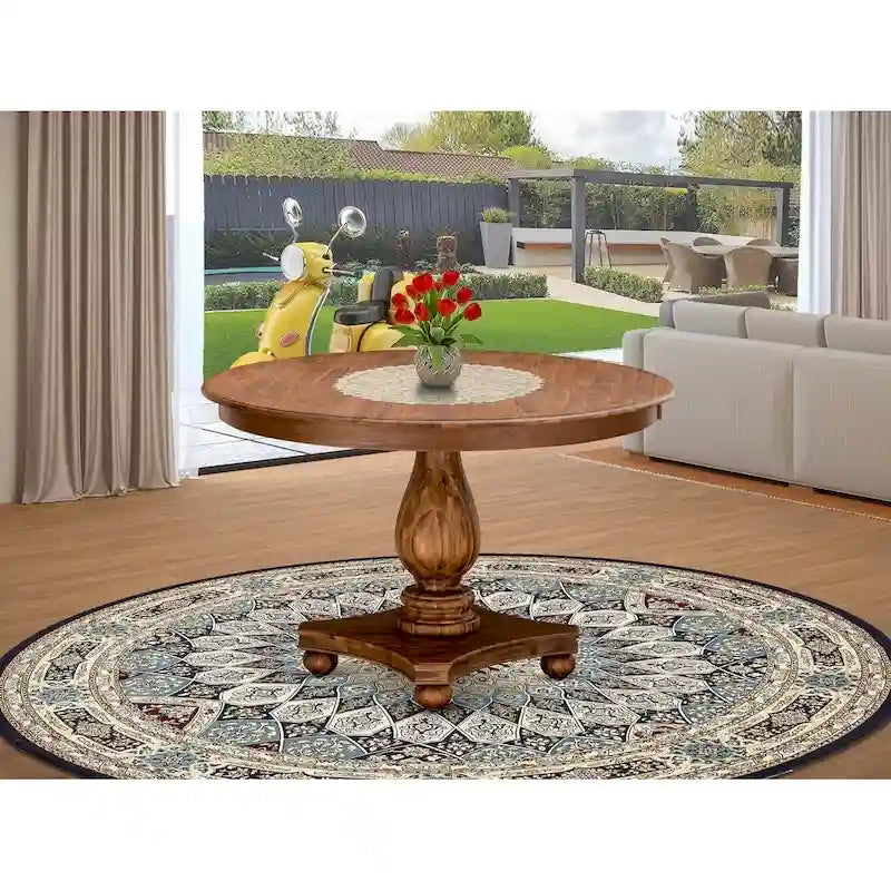 East West Furniture Ferris Modern Dining Table - a Round Kitchen Table Top with Pedestal Base, 48x48 Inch, (Finish Options)