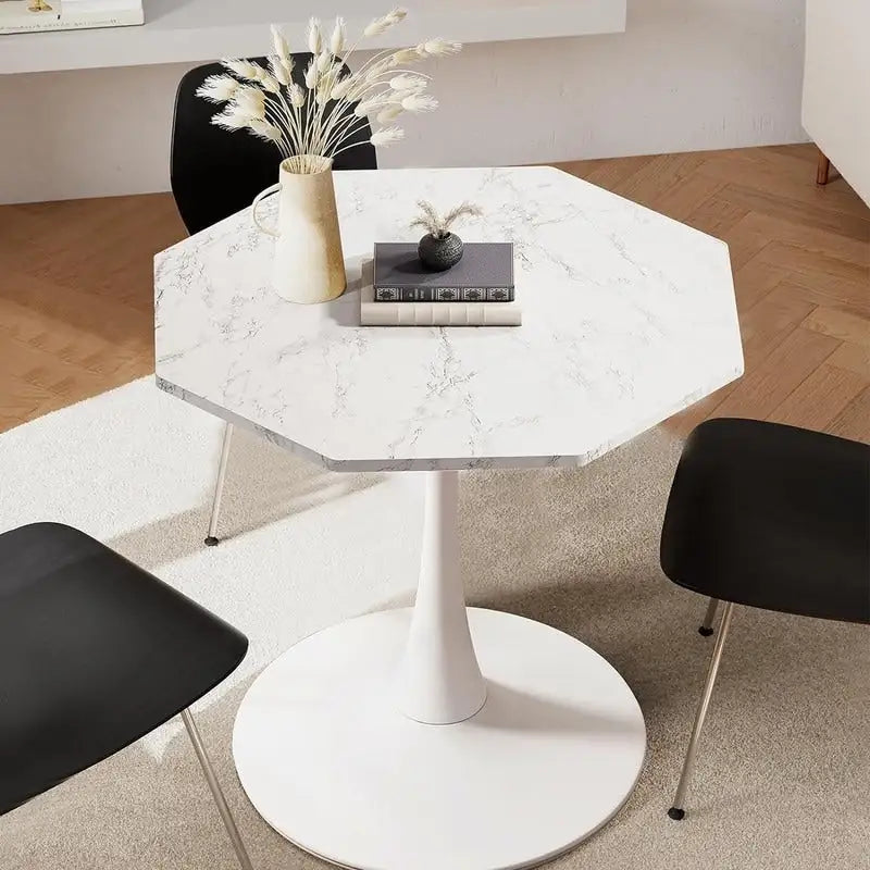 Grondin Modern Minimalism Style 31.5 Octagonal Dining Table with MDF Top and Pedestal Metal Base, Tulip Small Bar Table