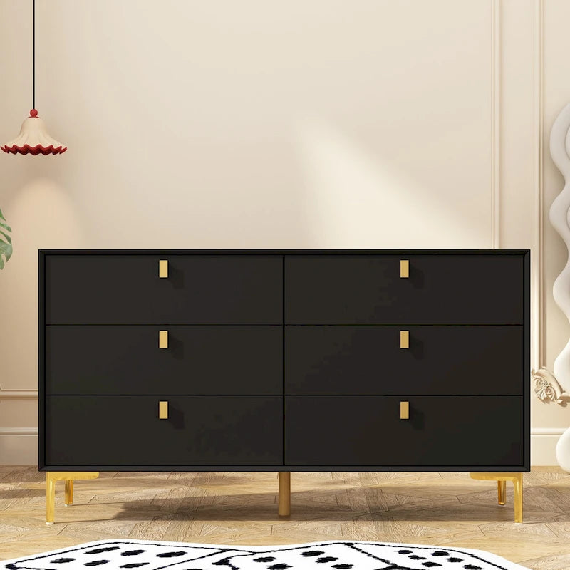 Dresser 6 Drawer Wood Dresser for Bedroom with Storage Modern Gold