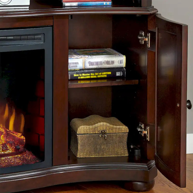 Pleasant Hearth Merrill 54 TV Stand with Electric Fireplace in Merlot - 54 inches in width