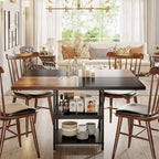 Round Dining Table for 4, 47 inch Kitchen Table Small Dinner Table with Storage Shelf