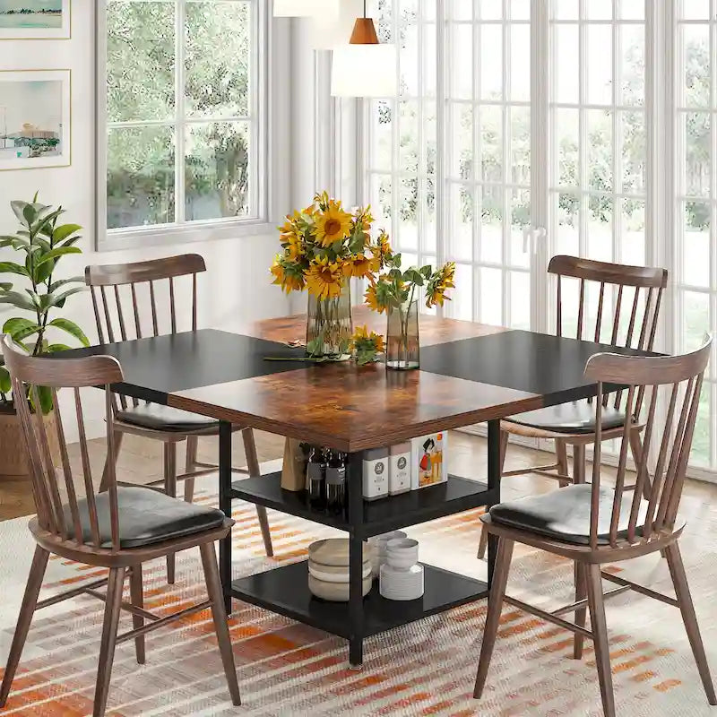 Round Dining Table for 4, 47 inch Kitchen Table Small Dinner Table with Storage Shelf