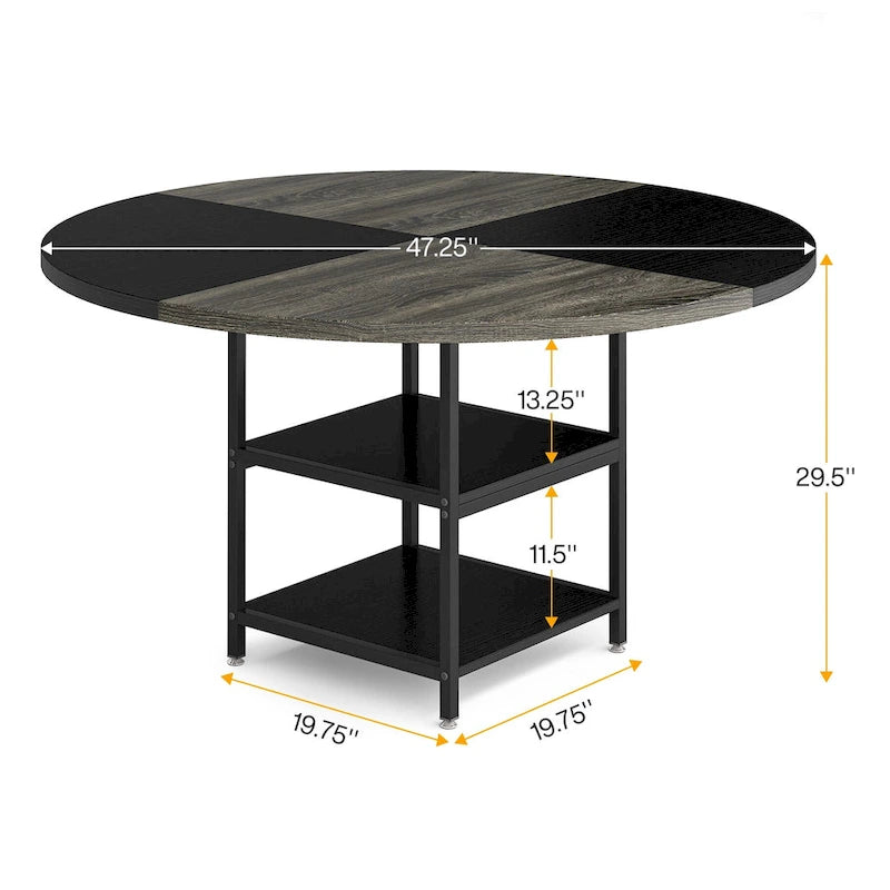 Round Dining Table for 4, 47 inch Kitchen Table Small Dinner Table with Storage Shelf