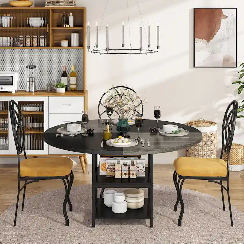 Round Dining Table for 4, 47 inch Kitchen Table Small Dinner Table with Storage Shelf