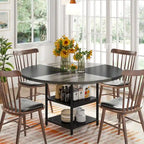 Round Dining Table for 4, 47 inch Kitchen Table Small Dinner Table with Storage Shelf