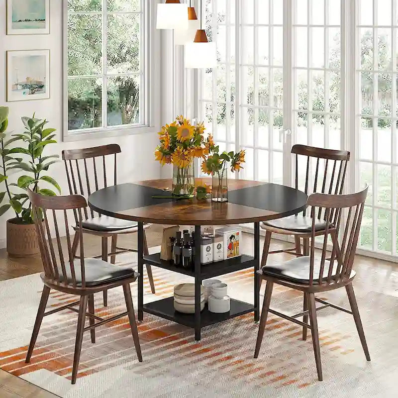 Round Dining Table for 4, 47 inch Kitchen Table Small Dinner Table with Storage Shelf