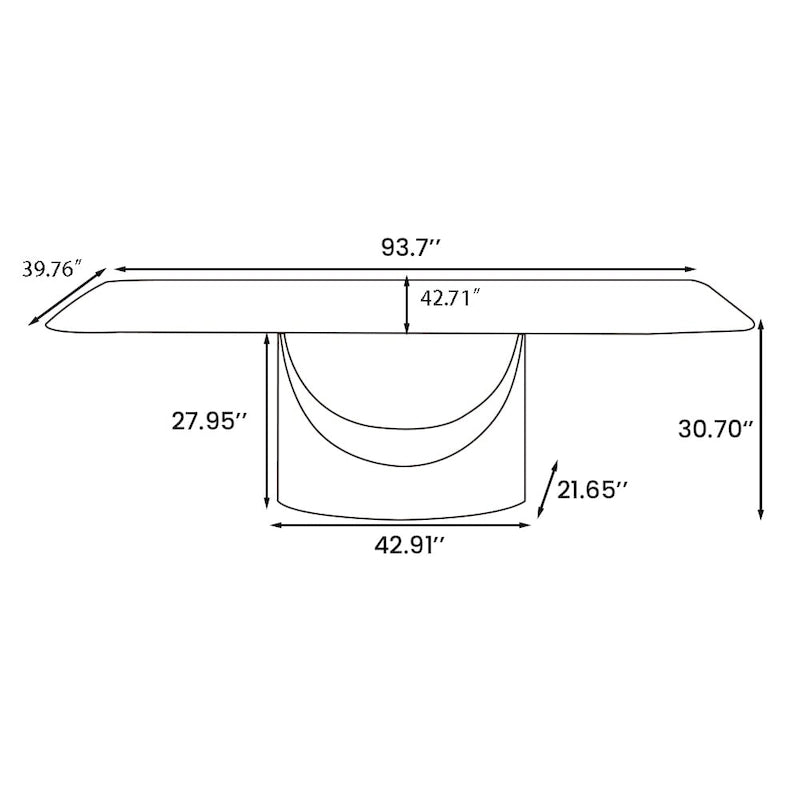 63-94 Hobart Modern Dining Table with Rectangular Sintered Stone Tabletop and Carbon Steel Leg for 4-10