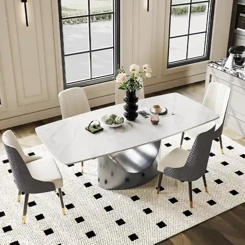 63-94 Hobart Modern Dining Table with Rectangular Sintered Stone Tabletop and Carbon Steel Leg for 4-10