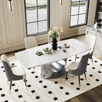 63-94 Hobart Modern Dining Table with Rectangular Sintered Stone Tabletop and Carbon Steel Leg for 4-10