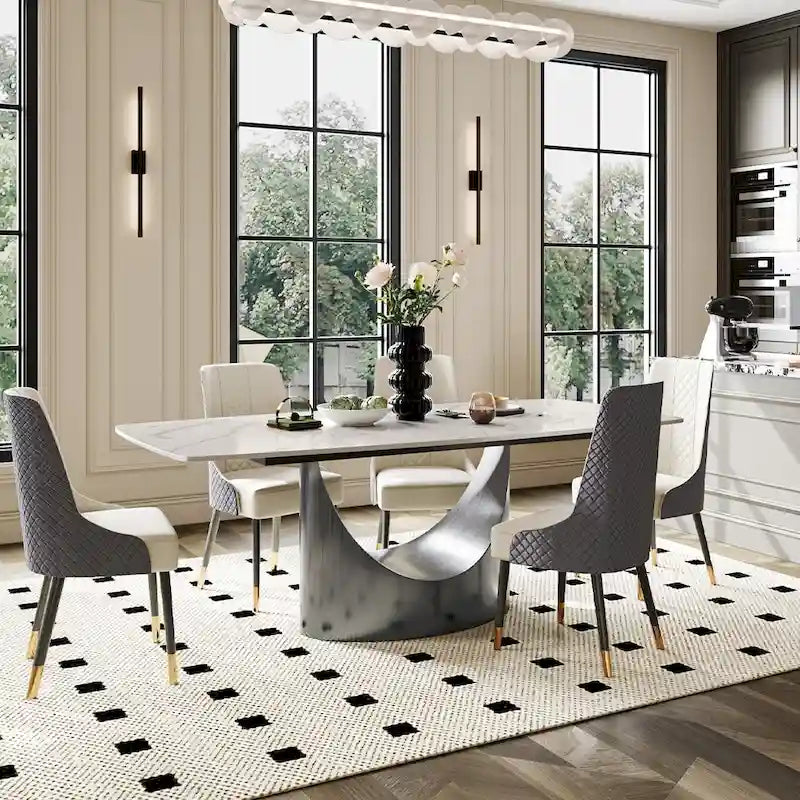 63-94 Hobart Modern Dining Table with Rectangular Sintered Stone Tabletop and Carbon Steel Leg for 4-10
