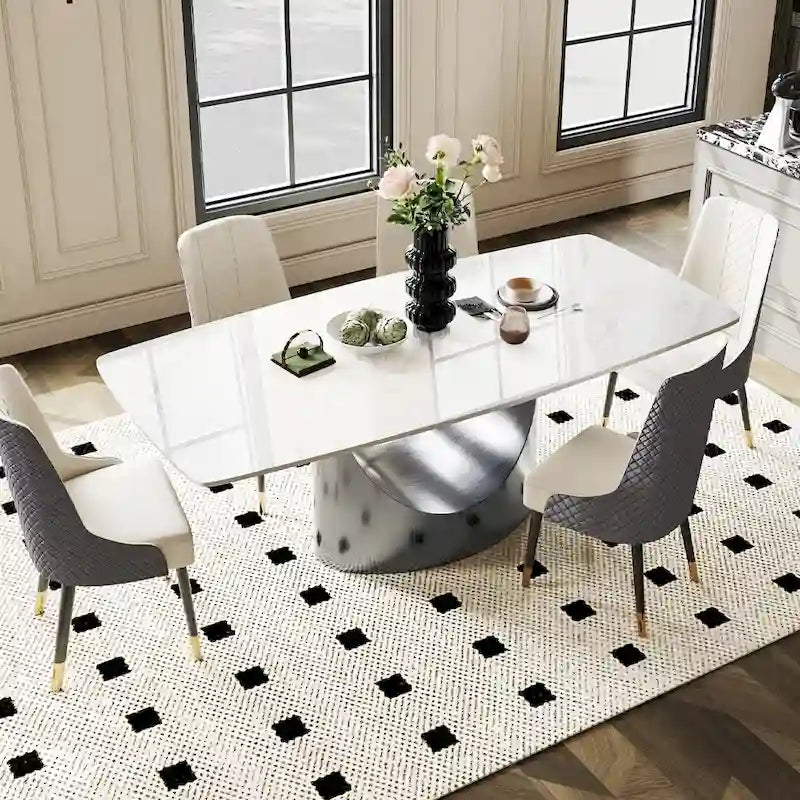 63-94 Hobart Modern Dining Table with Rectangular Sintered Stone Tabletop and Carbon Steel Leg for 4-10