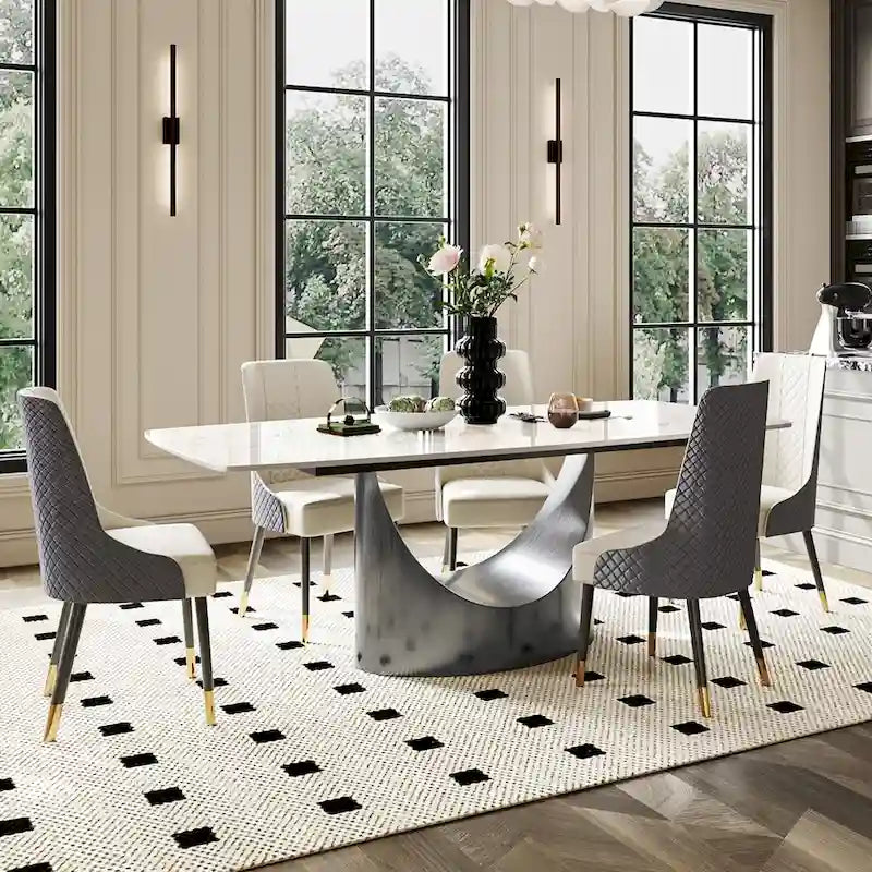 63-94 Hobart Modern Dining Table with Rectangular Sintered Stone Tabletop and Carbon Steel Leg for 4-10