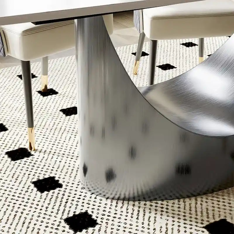 63-94 Hobart Modern Dining Table with Rectangular Sintered Stone Tabletop and Carbon Steel Leg for 4-10