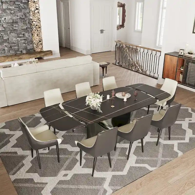 63-94 Hobart Modern Dining Table with Rectangular Sintered Stone Tabletop and Carbon Steel Leg for 4-10