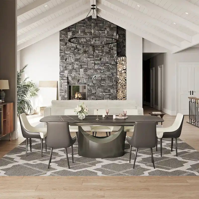 63-94 Hobart Modern Dining Table with Rectangular Sintered Stone Tabletop and Carbon Steel Leg for 4-10