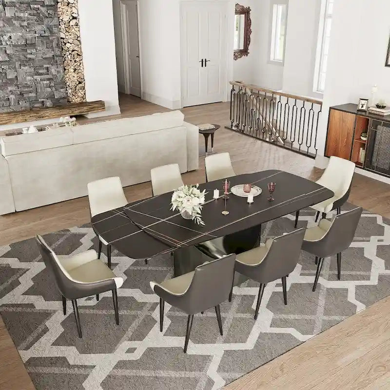 63-94 Hobart Modern Dining Table with Rectangular Sintered Stone Tabletop and Carbon Steel Leg for 4-10