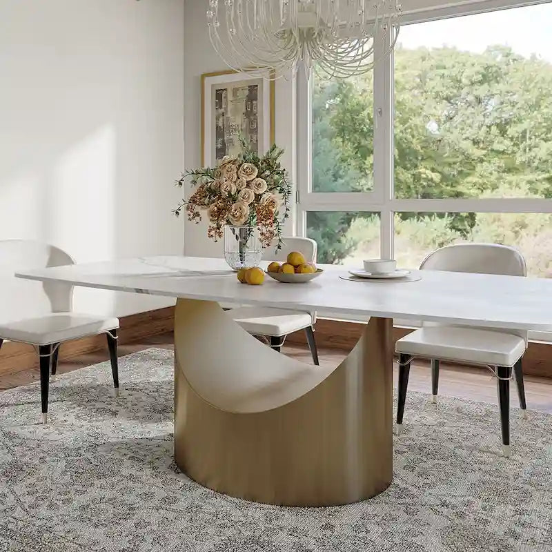 63-94 Hobart Modern Dining Table with Rectangular Sintered Stone Tabletop and Carbon Steel Leg for 4-10