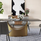 63-94 Hobart Modern Dining Table with Rectangular Sintered Stone Tabletop and Carbon Steel Leg for 4-10
