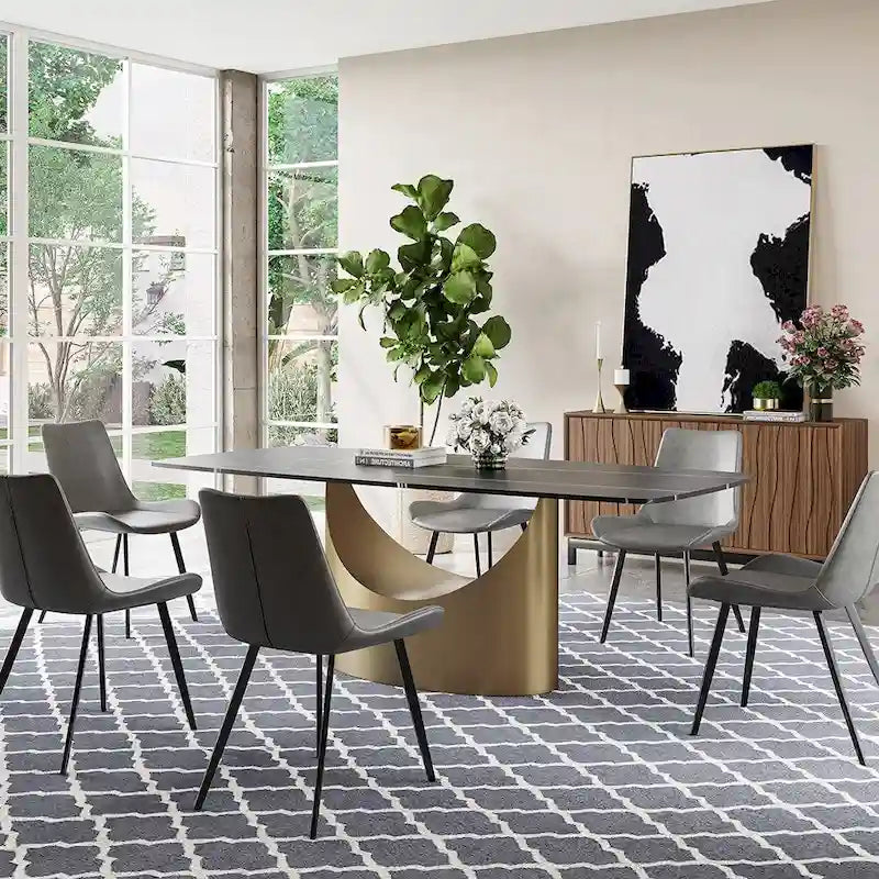 63-94 Hobart Modern Dining Table with Rectangular Sintered Stone Tabletop and Carbon Steel Leg for 4-10
