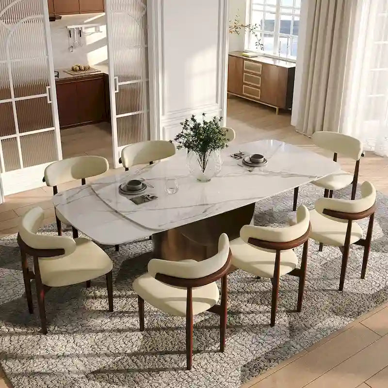 63-94 Hobart Modern Dining Table with Rectangular Sintered Stone Tabletop and Carbon Steel Leg for 4-10