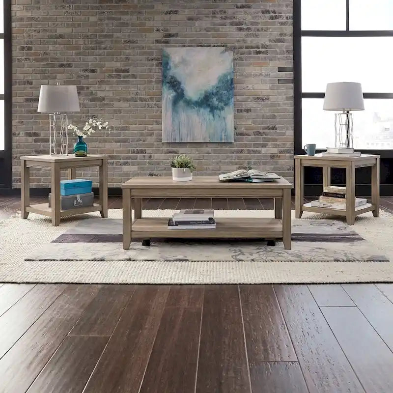 Sun Valley Sandstone Brown Living Room Table Set 3 Piece with Coffee Table, Side Tables