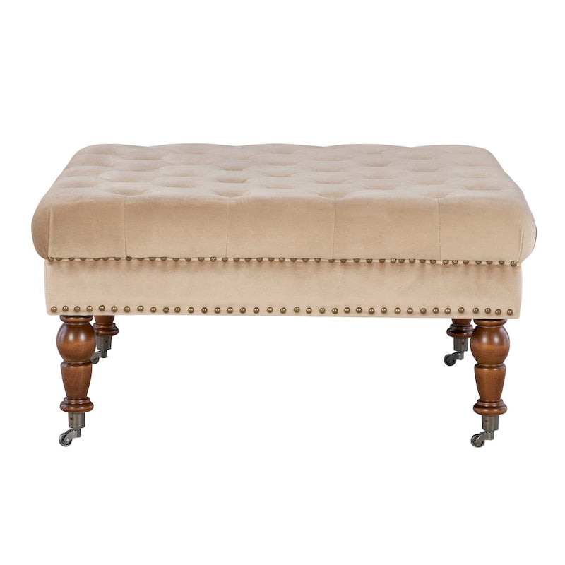 Abigal Tan Velvet Square Tufted Ottoman